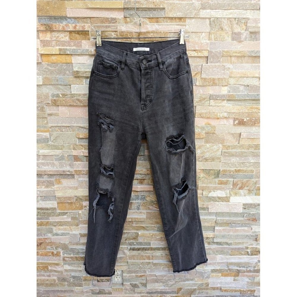 Pacsun High Rise Straight Distressed Black Denim Jeans Size 24